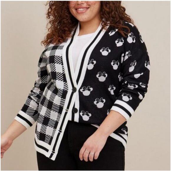 Torrid 2 Disney Minnie Mouse Black & White Jacquard Cardigan Plus Size 2x - Picture 1 of 9